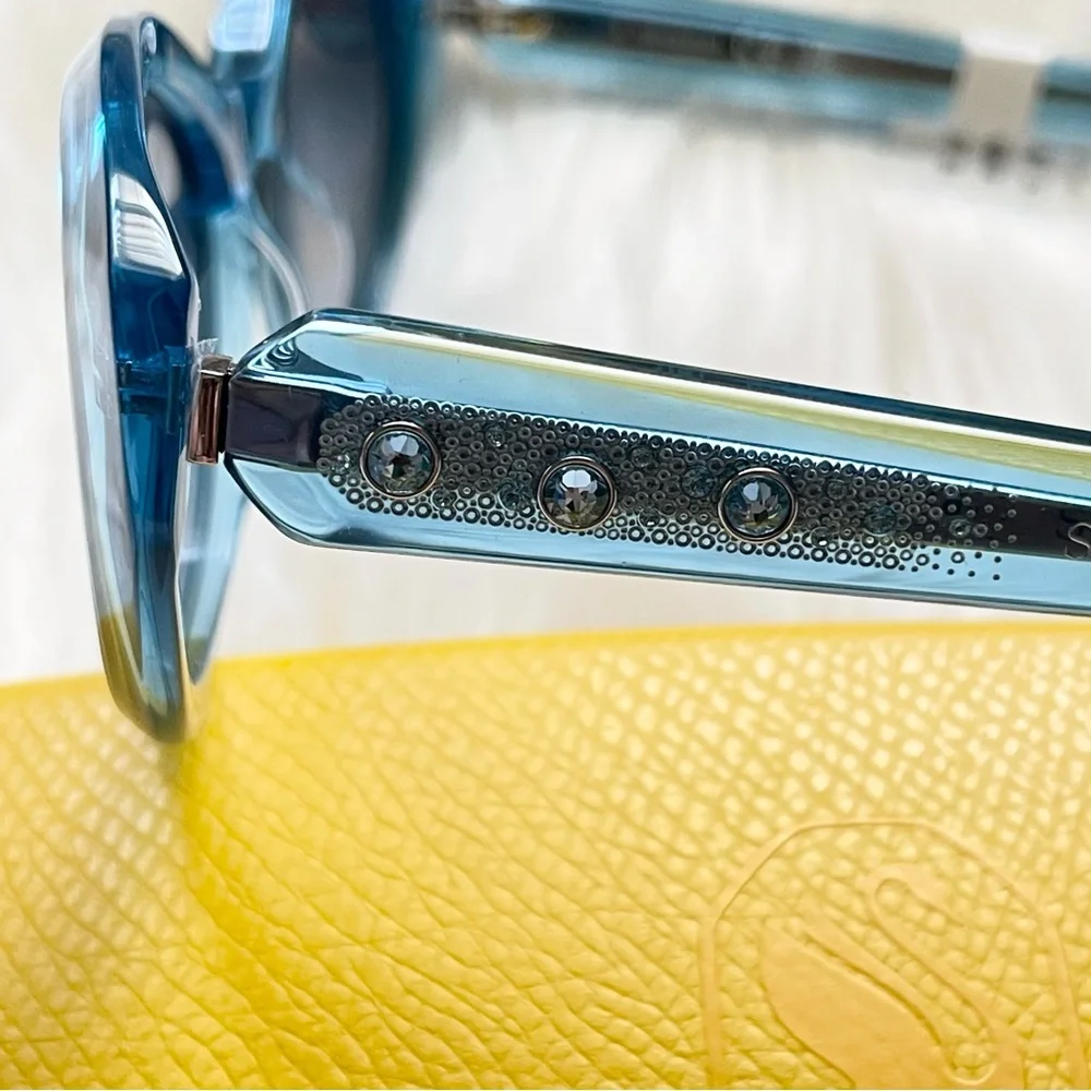 Swarovski Crystal D-Frame Sunglasses Blue 53mm NWT